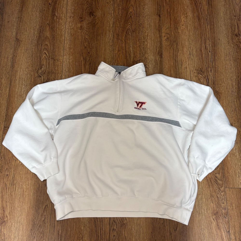 Virginia Tech‎ Hokies 1/4 Zip Sweatshirt White Grey Women XL Pullover Antigua